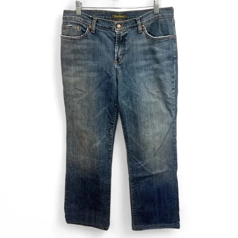 DAVID KAHN "Lauren" straight leg mid wash denim jeans size 12 short - Picture 2 of 15